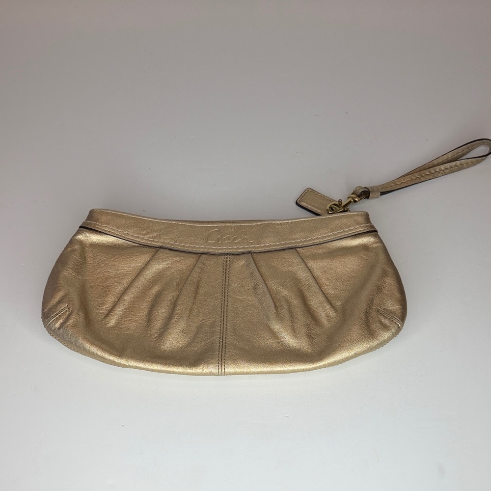 Coach Gold Leather Wristlet Clutch